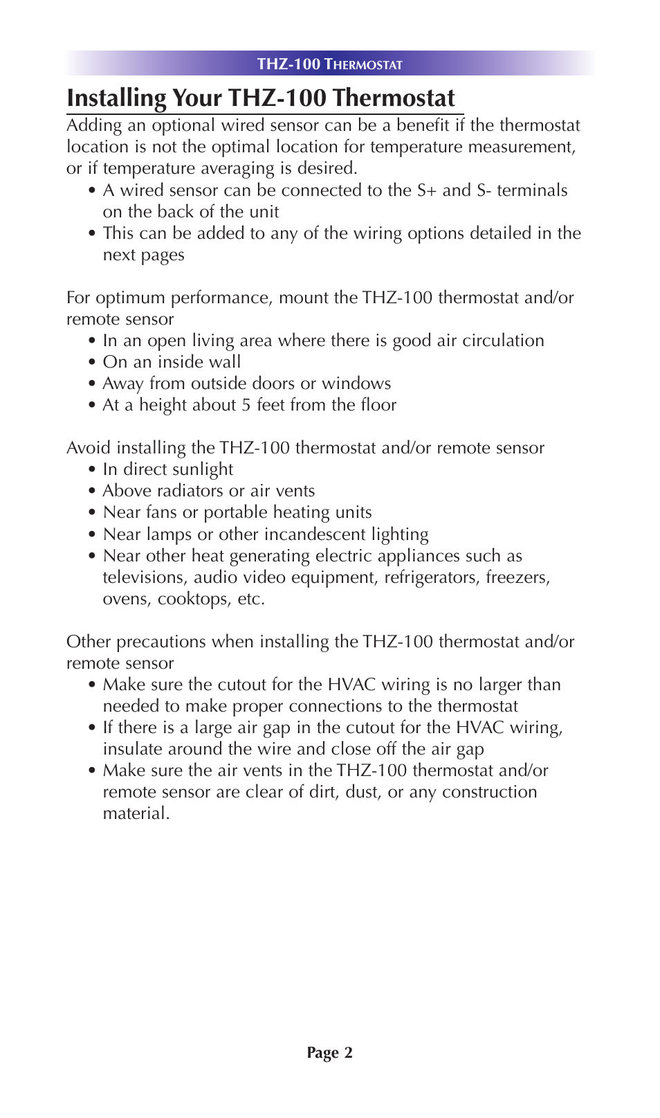 Installing your thz-100 thermostat | Universal Remote Control (URS) THZ-100 Rev 03 User Manual | Page 6 / 52