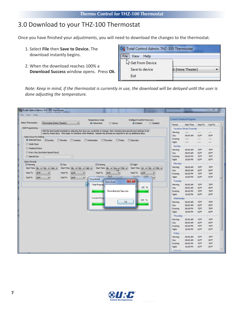 0 download to your thz-100 thermostat, Ownload to your, Thz-100 t | Hermostat | Universal Remote Control (URS) Thermo Control User Manual | Page 9 / 12