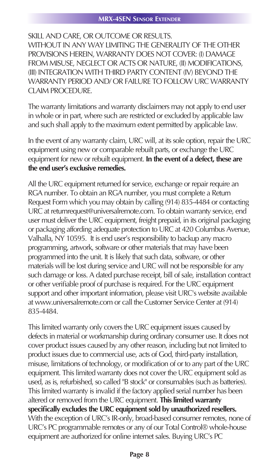 Universal Remote Control (URS) MRX-4SEN User Manual | Page 11 / 20