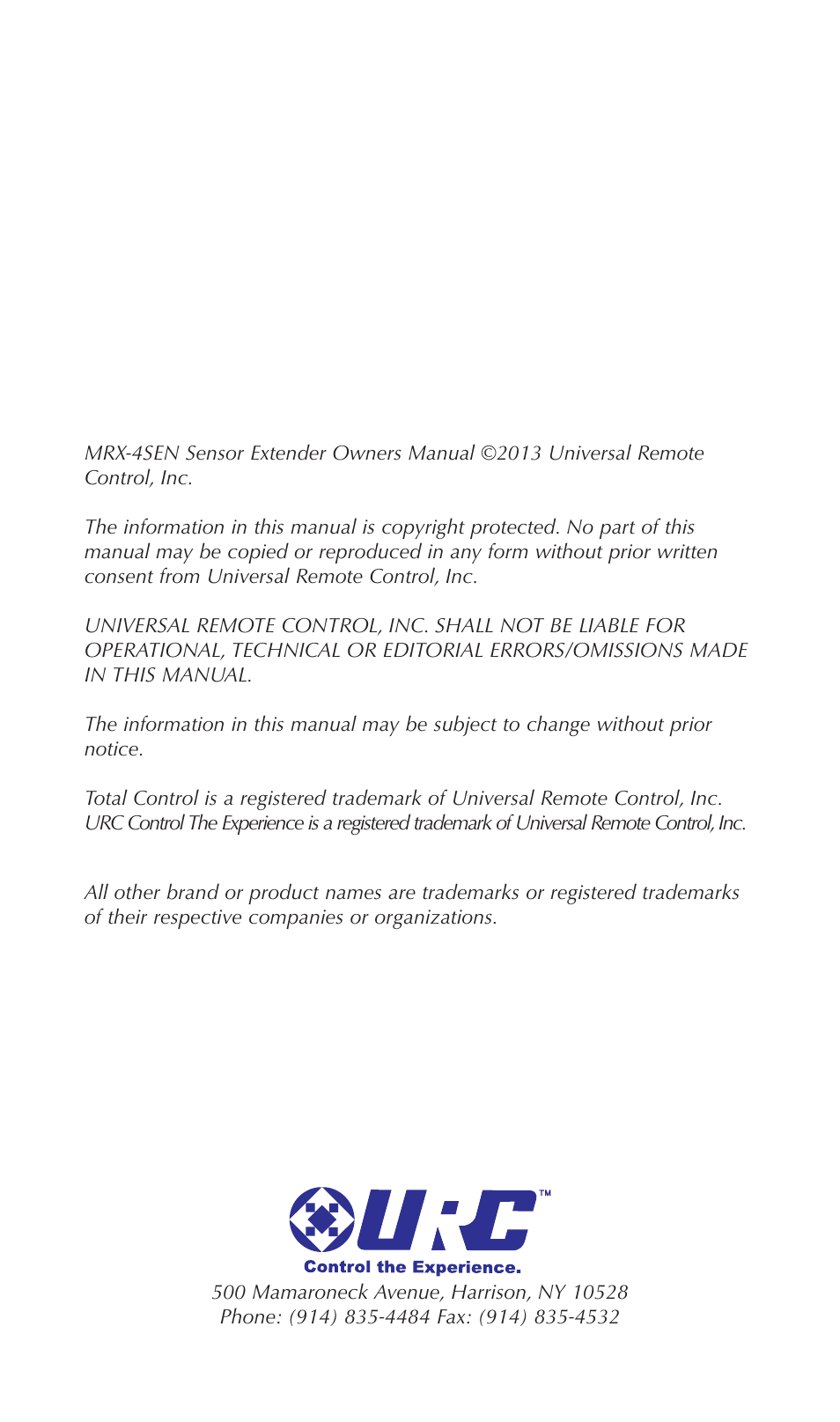 Universal Remote Control (URS) MRX-4SEN User Manual | Page 2 / 20