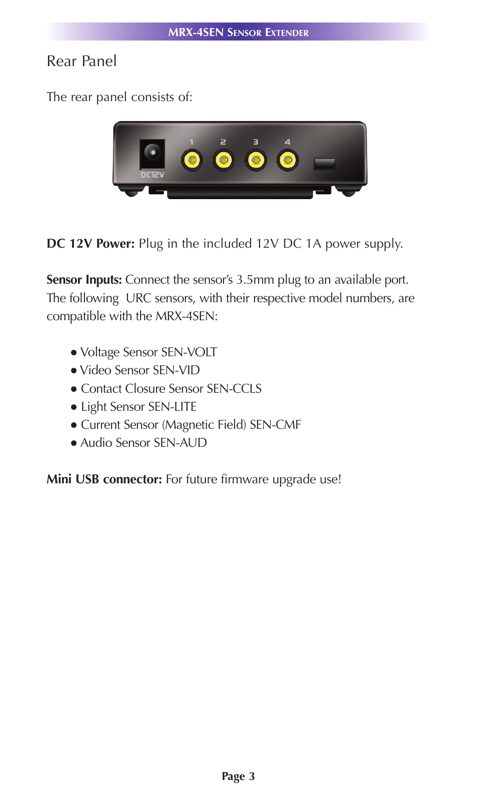 Rear panel | Universal Remote Control (URS) MRX-4SEN User Manual | Page 6 / 20