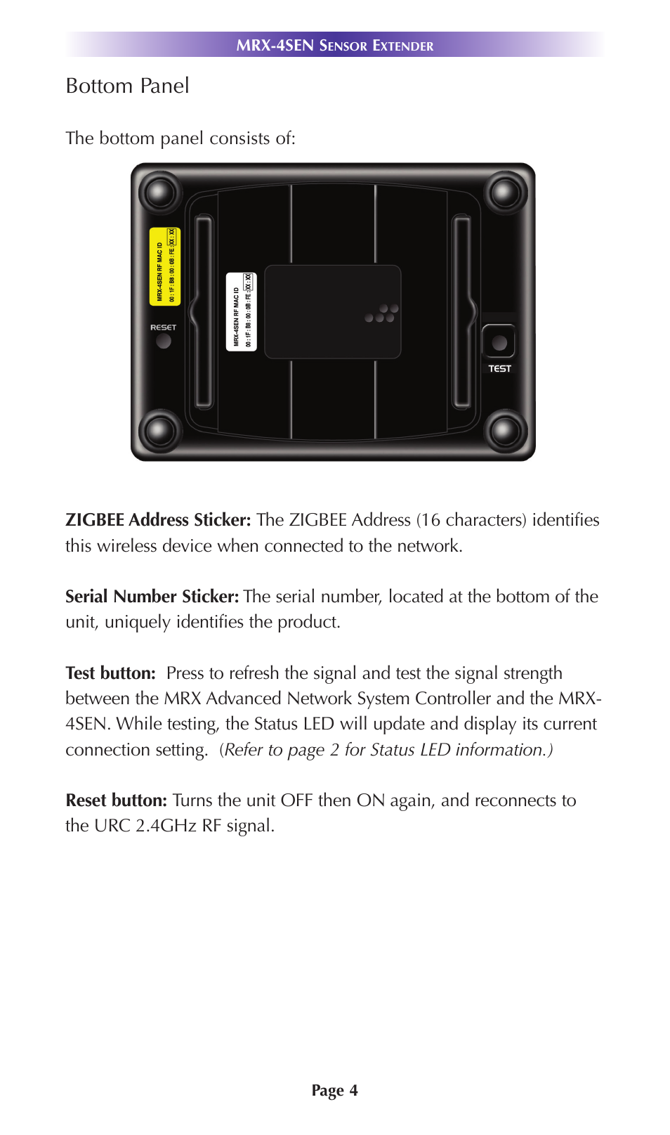 Bottom panel | Universal Remote Control (URS) MRX-4SEN User Manual | Page 7 / 20