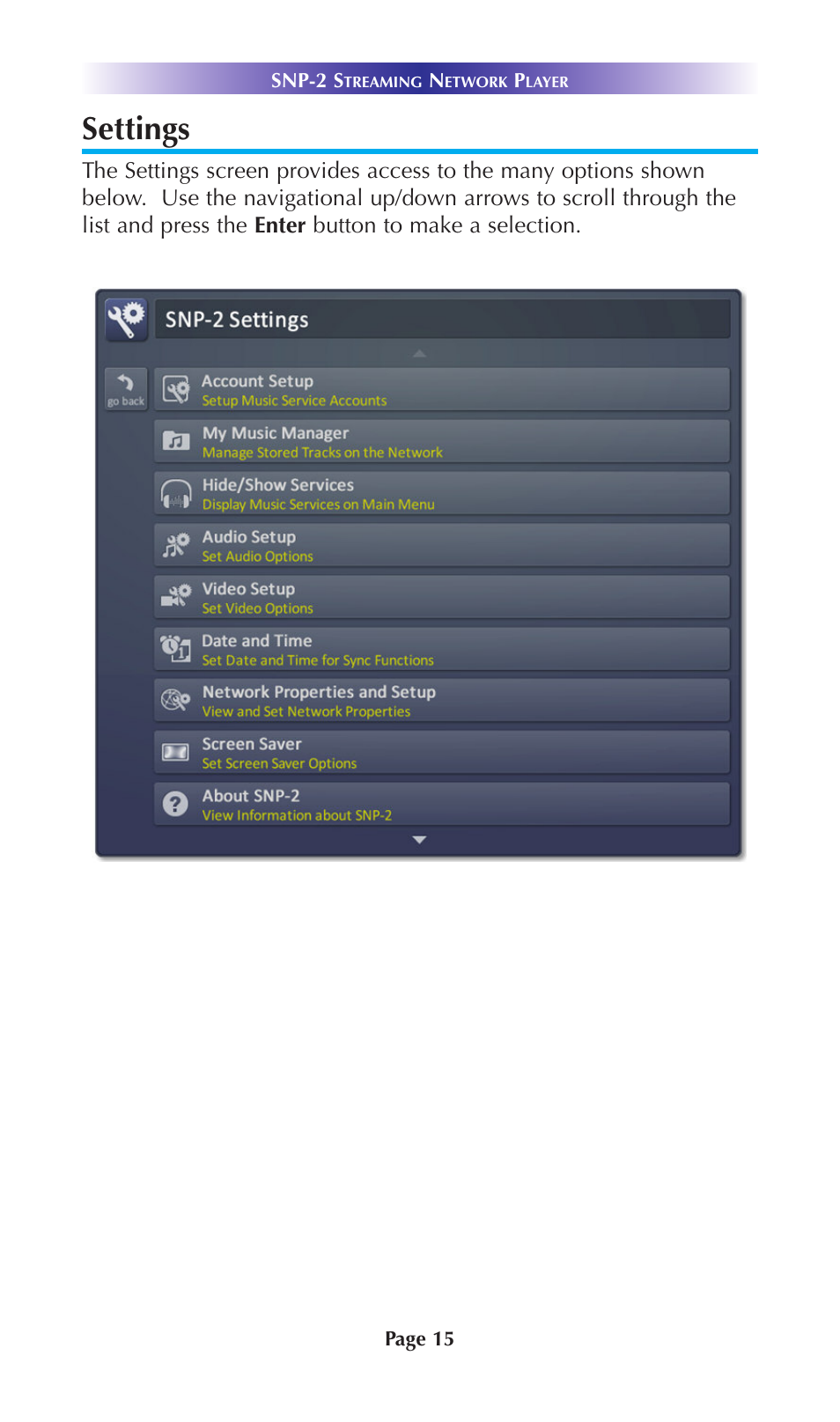 Settings | Universal Remote Control (URS) SNP-2 User Manual | Page 18 / 36