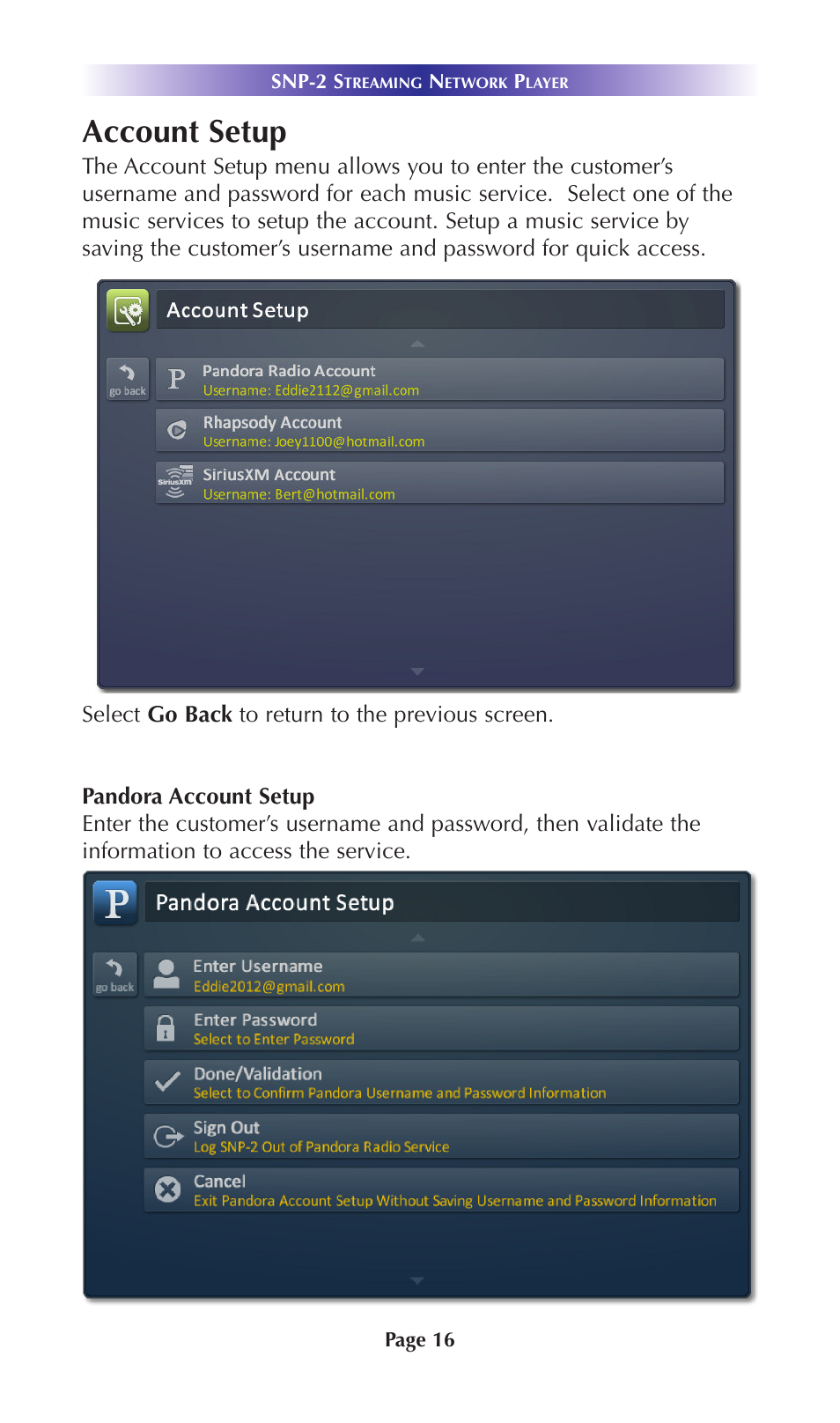 Account setup | Universal Remote Control (URS) SNP-2 User Manual | Page 19 / 36