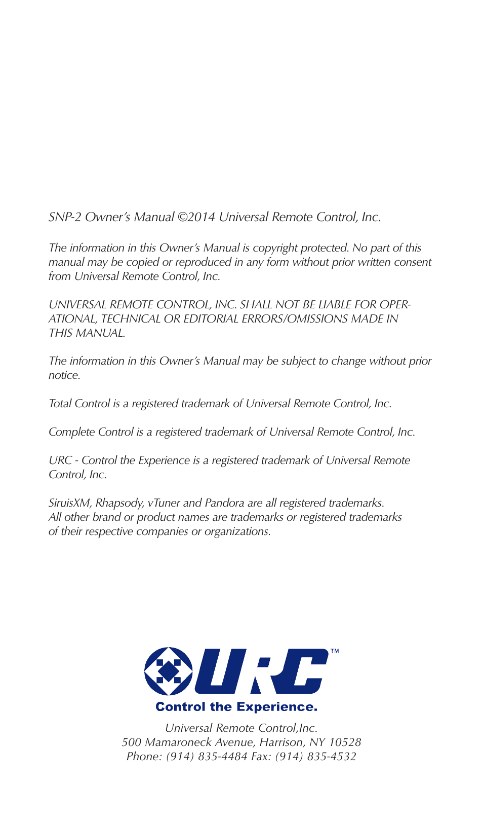 Features and benefits | Universal Remote Control (URS) SNP-2 User Manual | Page 2 / 36