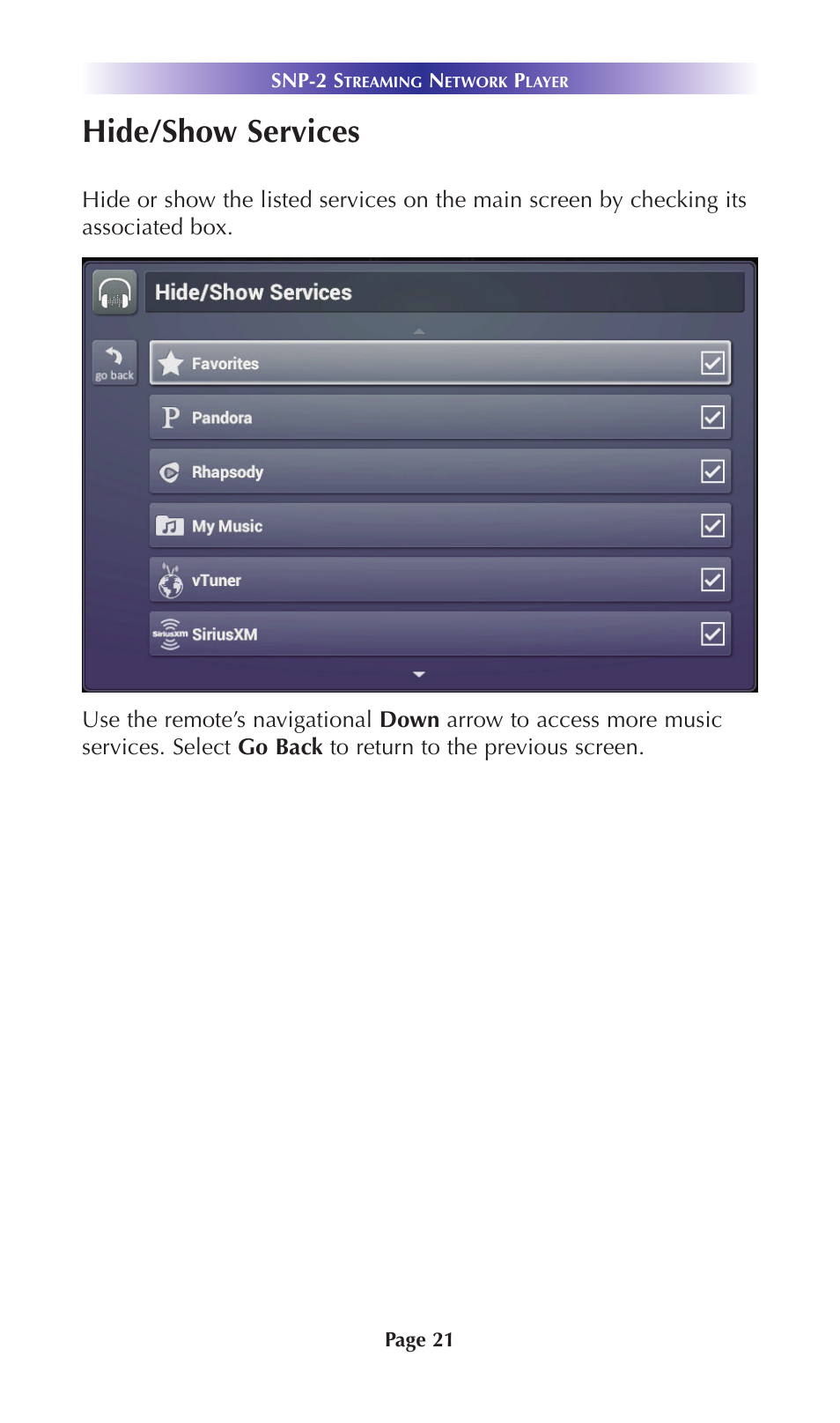 Hide/show services | Universal Remote Control (URS) SNP-2 User Manual | Page 24 / 36