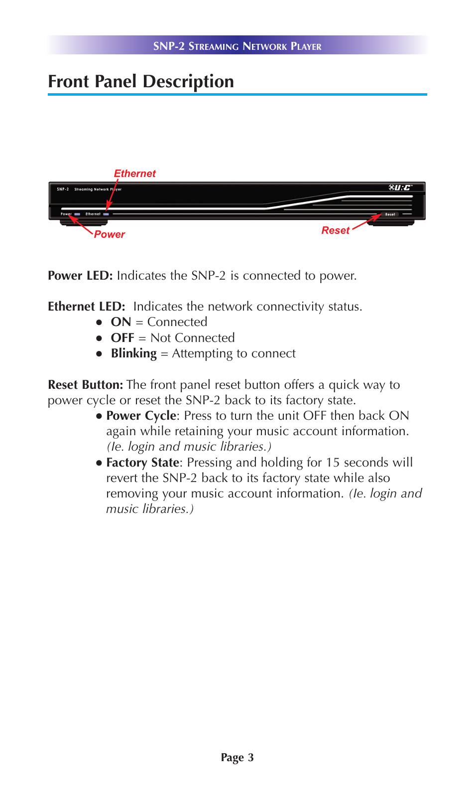 Front panel description | Universal Remote Control (URS) SNP-2 User Manual | Page 6 / 36