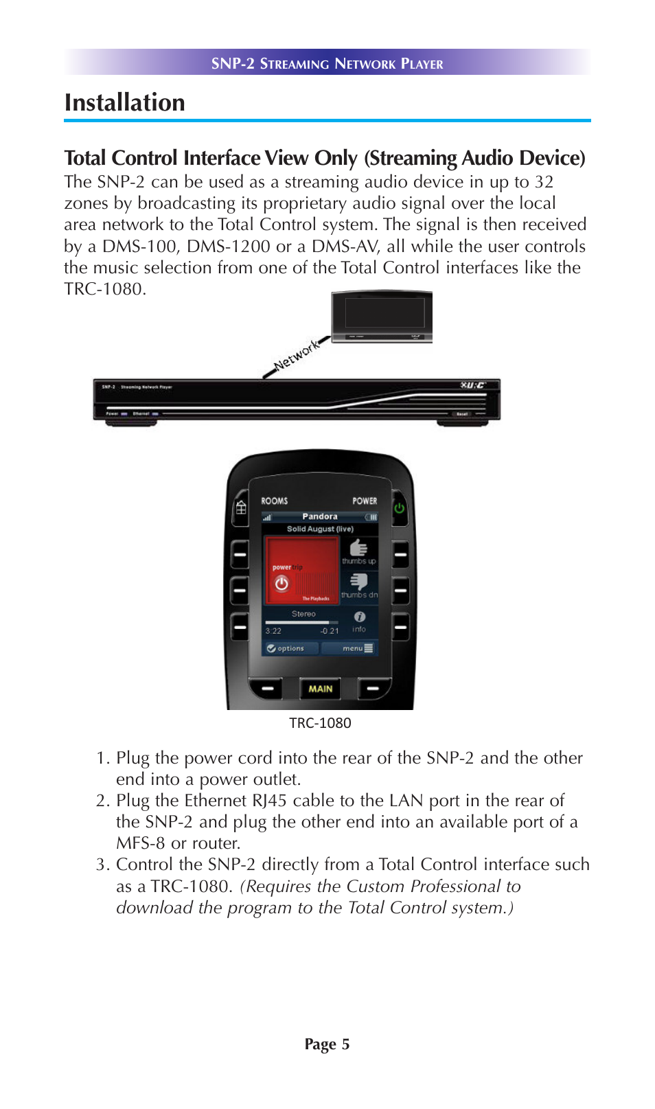 Installation | Universal Remote Control (URS) SNP-2 User Manual | Page 8 / 36