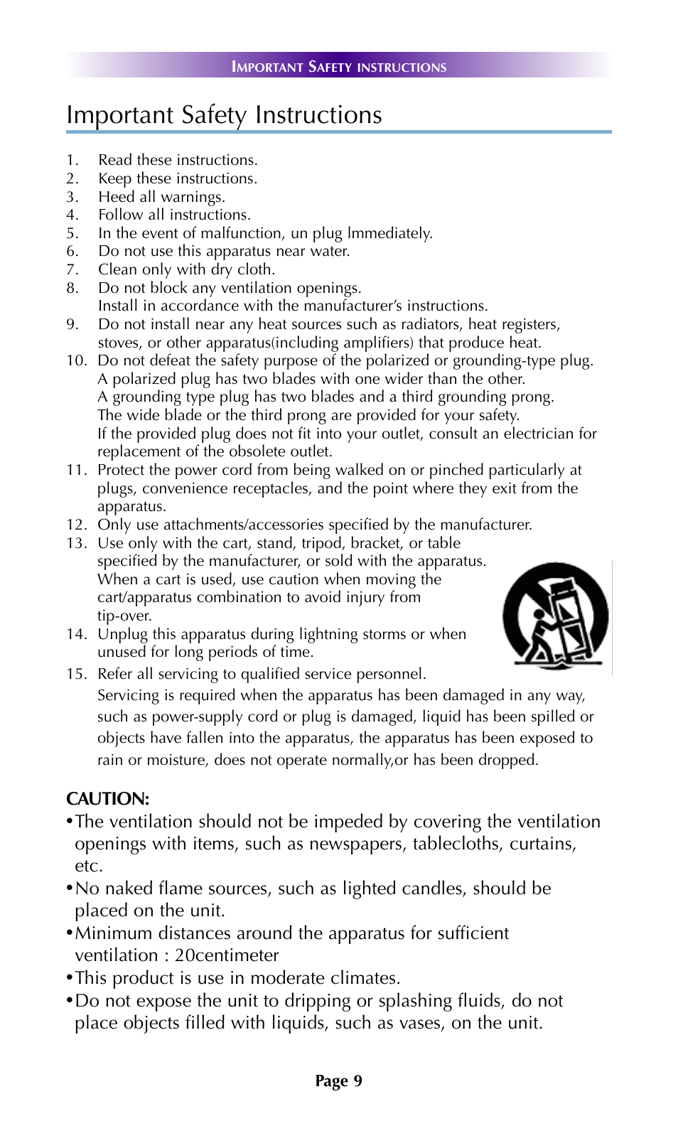 Important safety instructions, Caution, This product is use in moderate climates | Universal Remote Control (URS) DMS-100 7.9.14 User Manual | Page 11 / 19