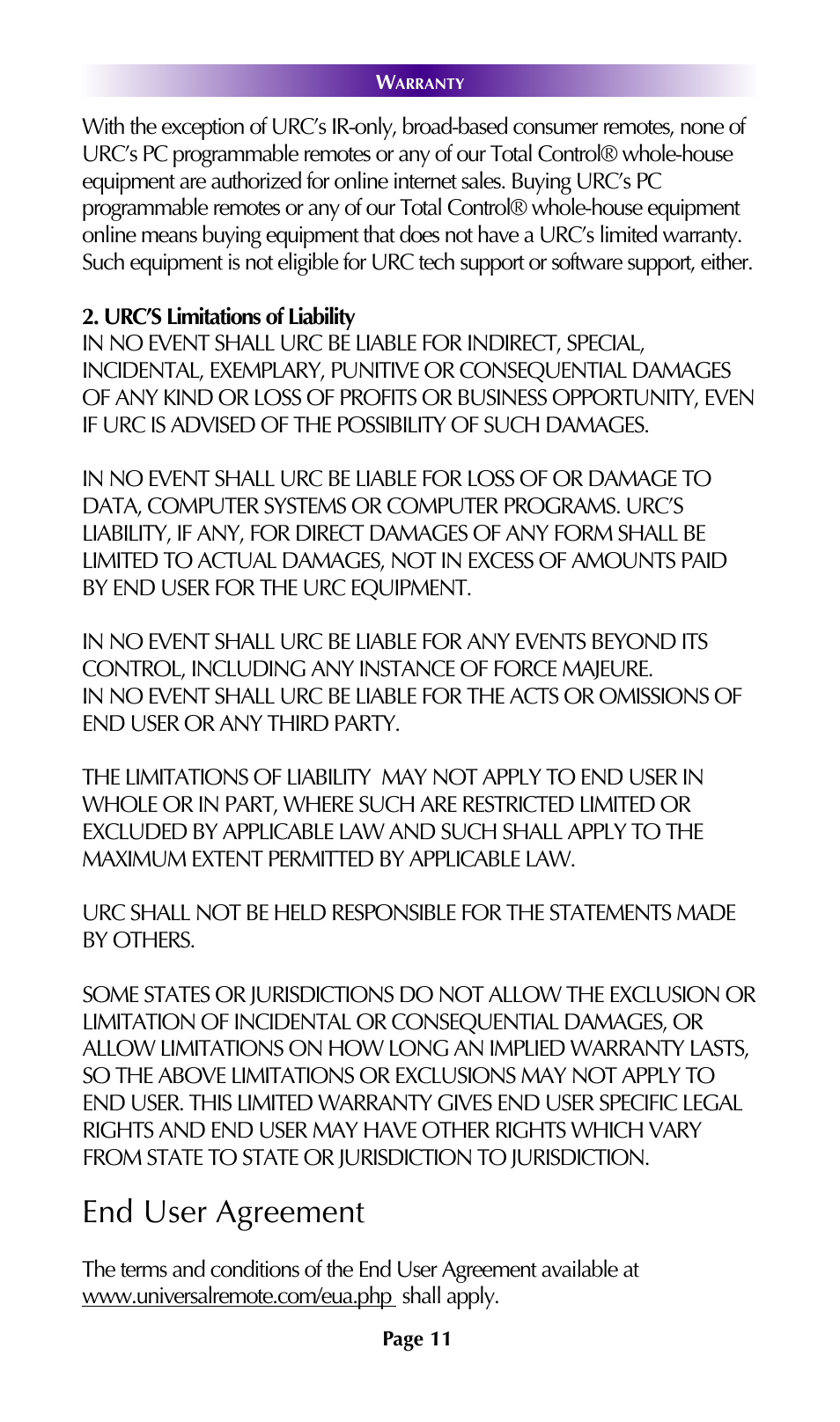 End user agreement | Universal Remote Control (URS) DMS-1200 7.9.14 User Manual | Page 14 / 18