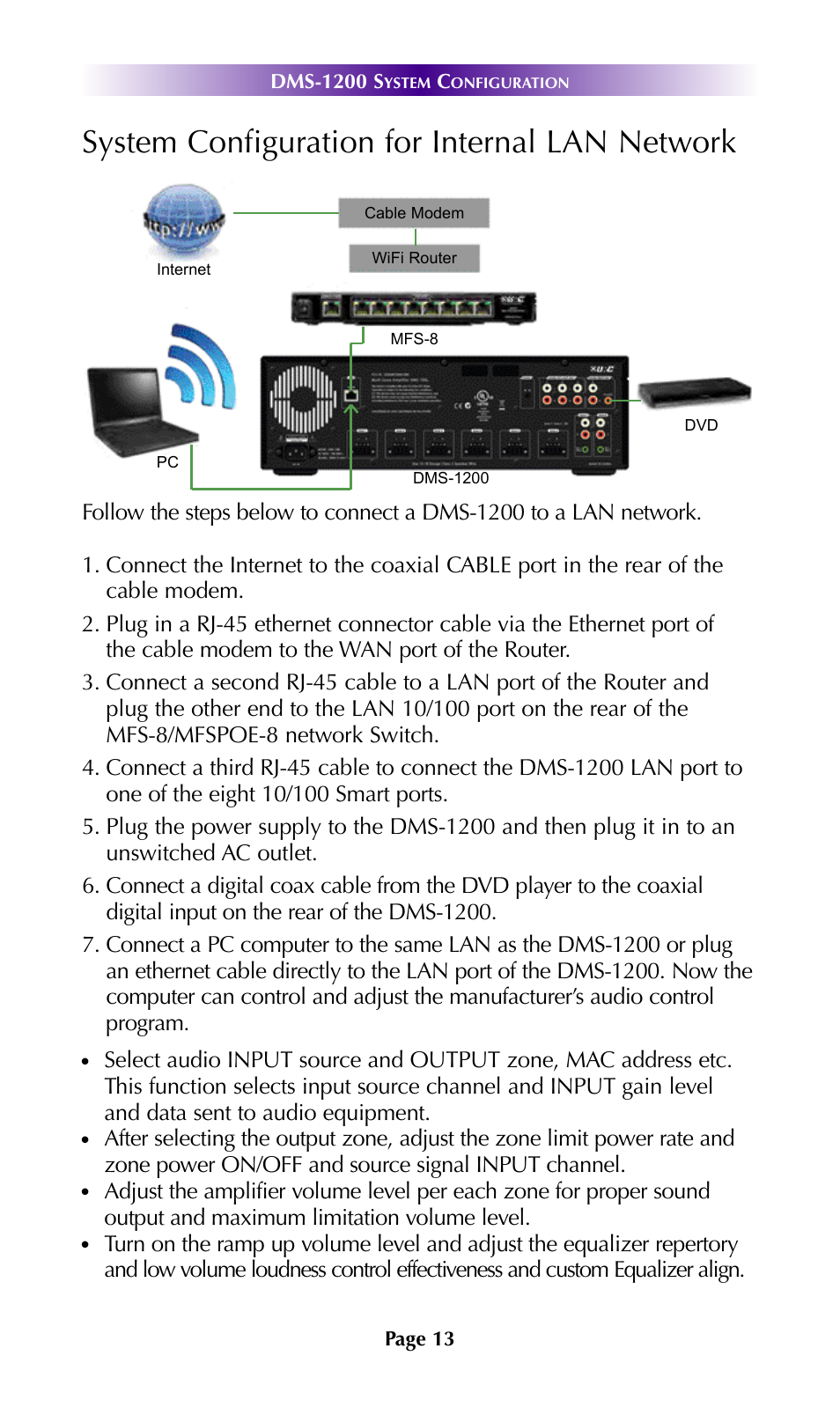 Specifications, System configuration for internal lan network | Universal Remote Control (URS) DMS-1200 7.9.14 User Manual | Page 16 / 18