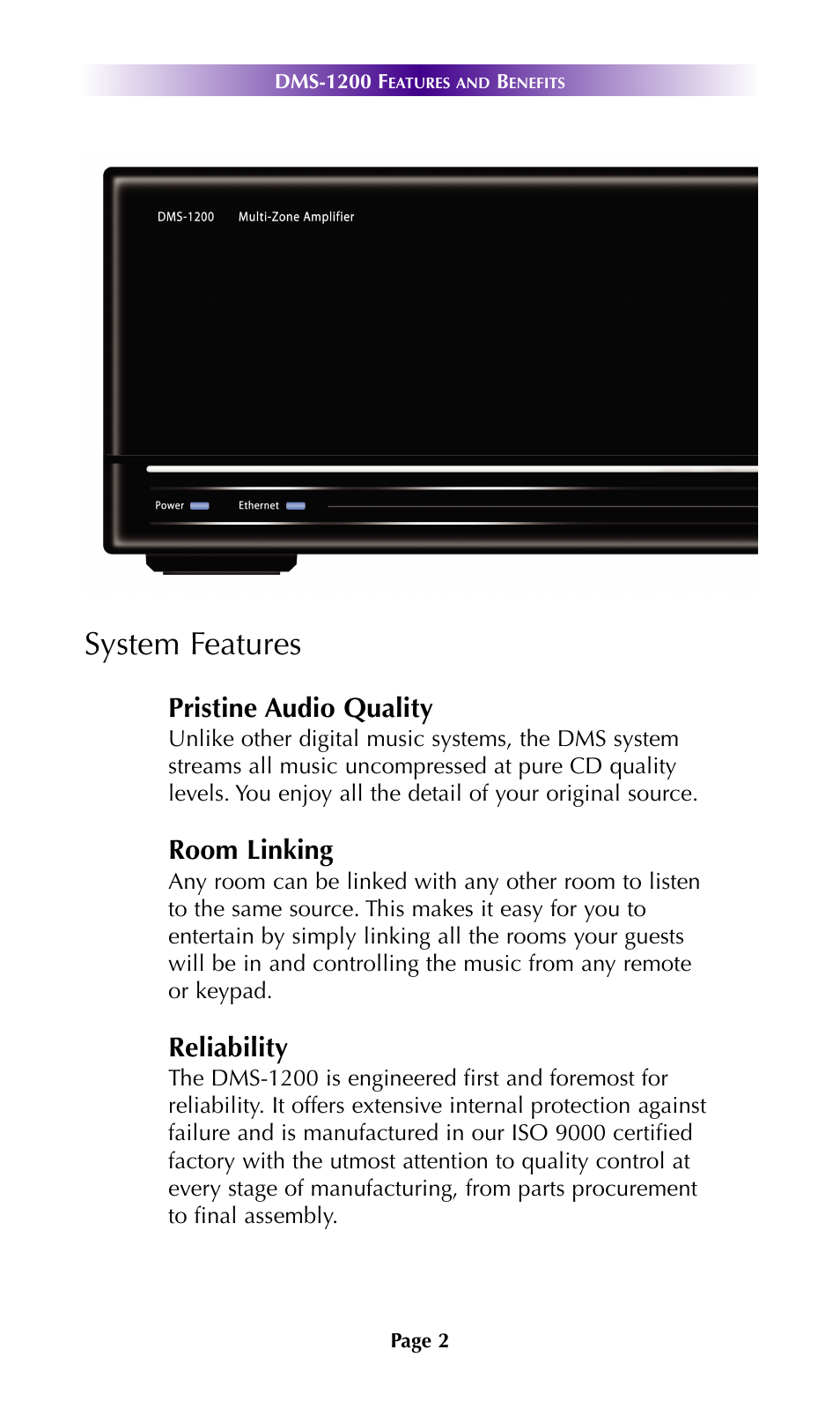 Congratulations, System features, Pristine audio quality | Room linking, Reliability | Universal Remote Control (URS) DMS-1200 7.9.14 User Manual | Page 5 / 18