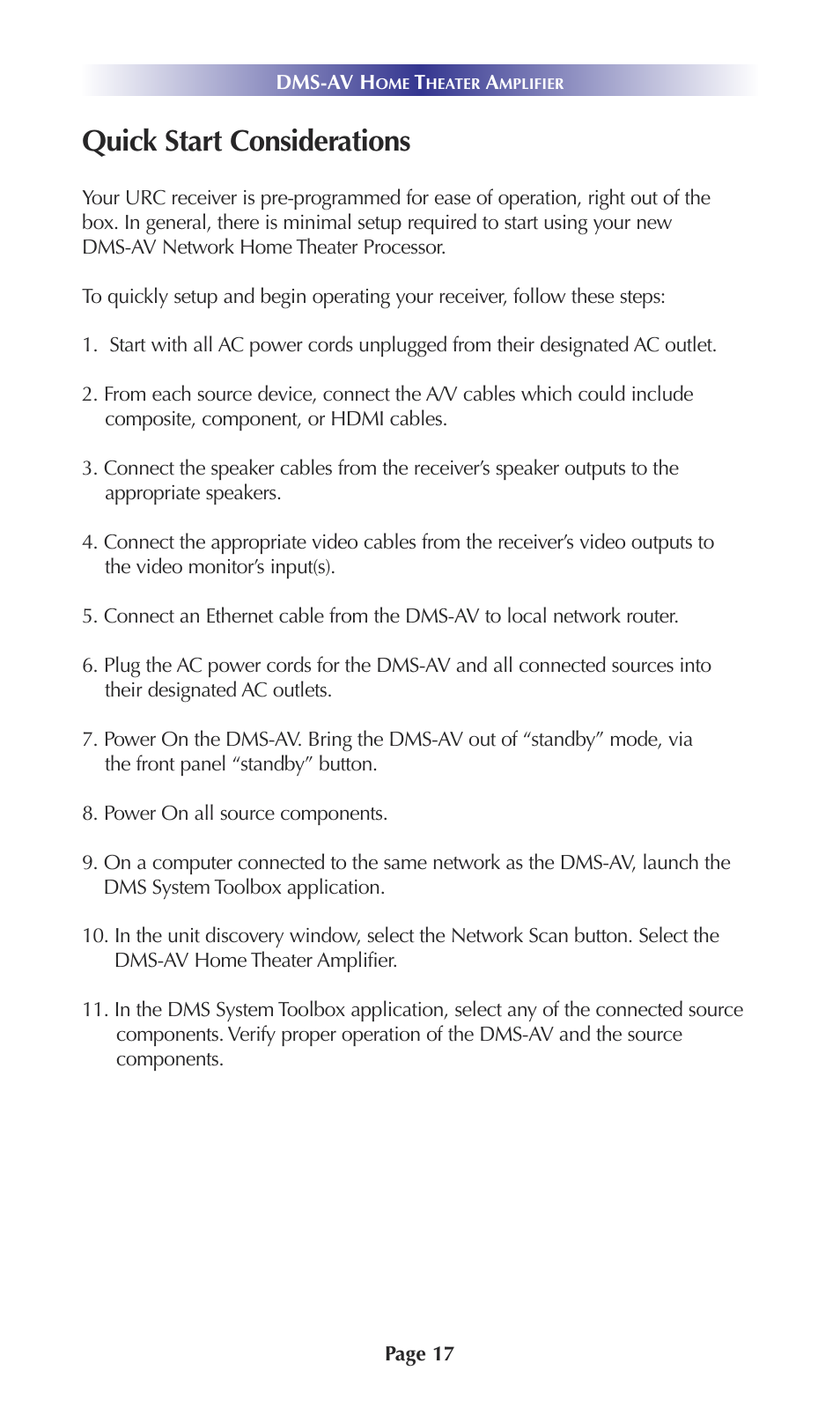 Quick start considerations | Universal Remote Control (URS) DMS-AV TSP20007.10.14 User Manual | Page 16 / 50