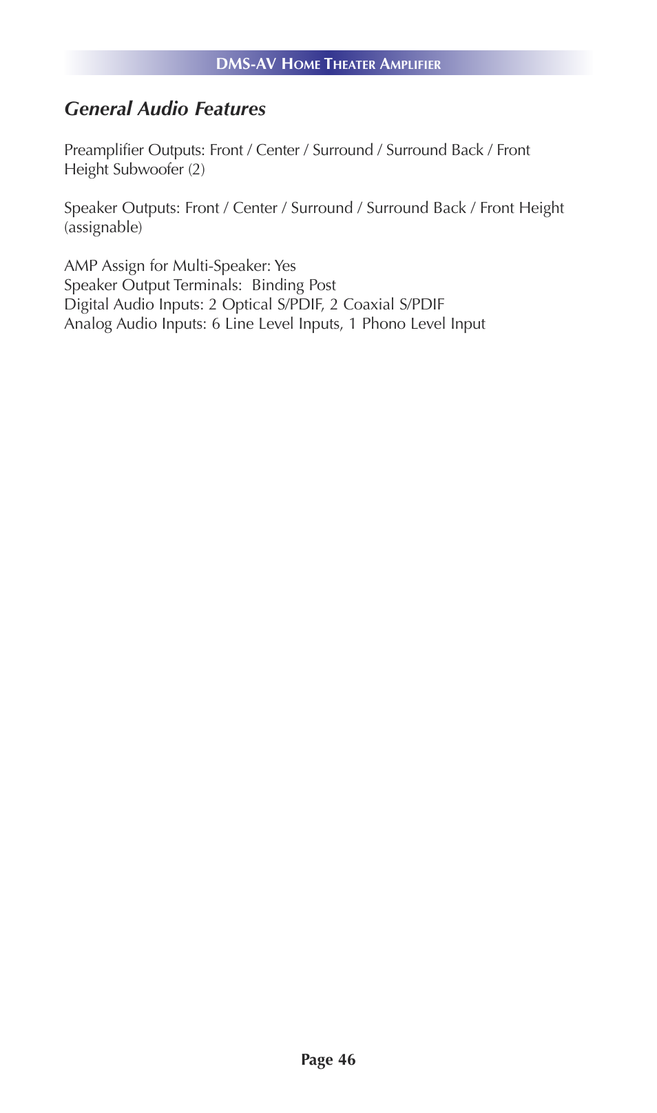 General audio features | Universal Remote Control (URS) DMS-AV TSP20007.10.14 User Manual | Page 45 / 50