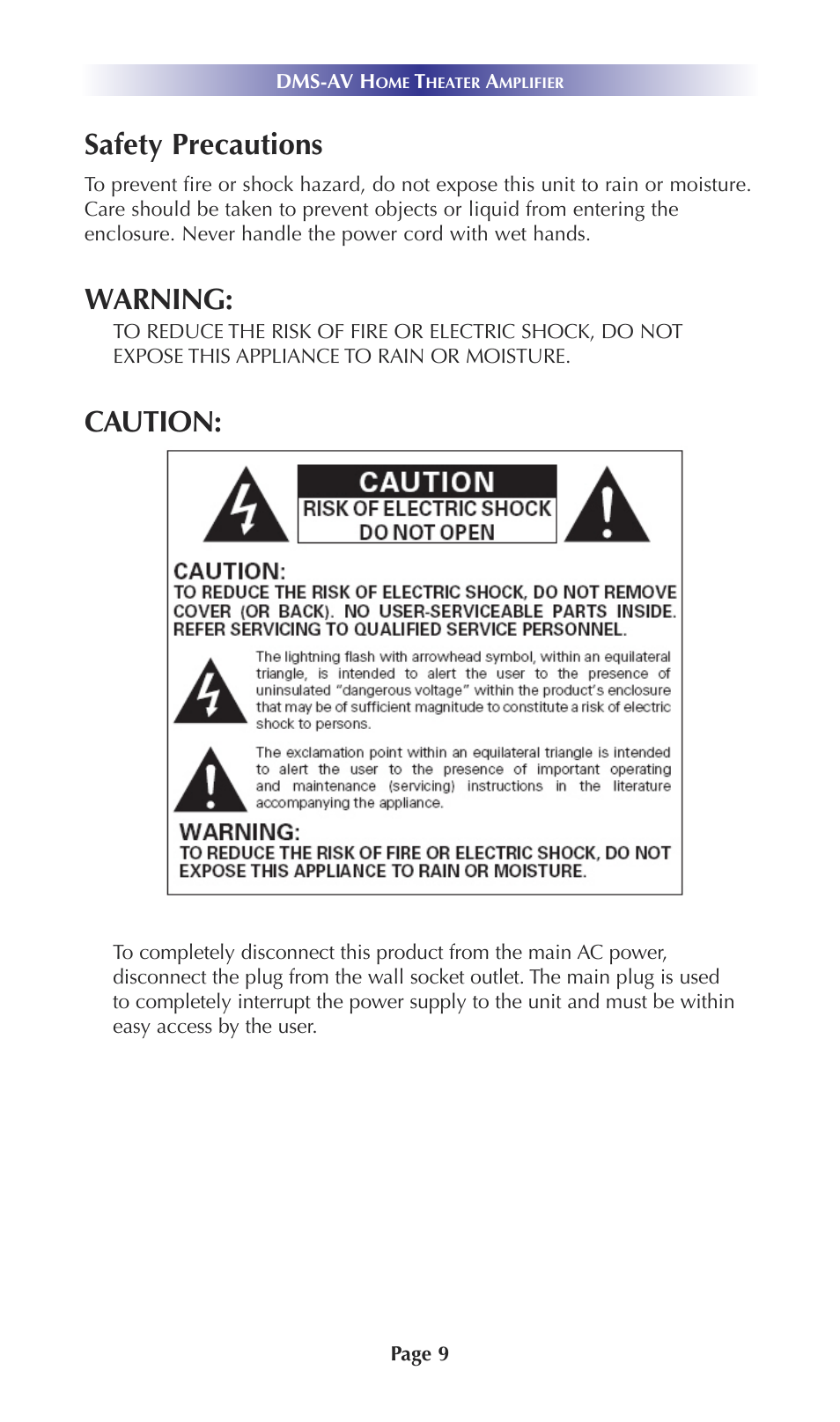 Safety precautions, Warning, Caution | Universal Remote Control (URS) DMS-AV TSP20007.10.14 User Manual | Page 8 / 50