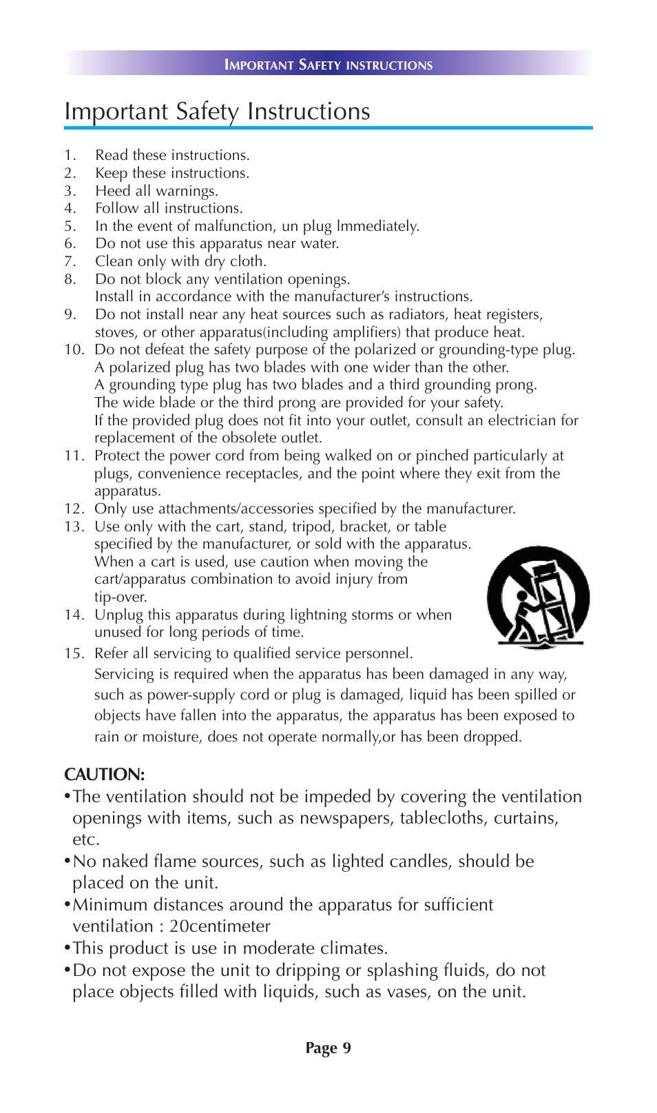 Important safety instructions, Caution, This product is use in moderate climates | Universal Remote Control (URS) DMS-100 User Manual | Page 11 / 20