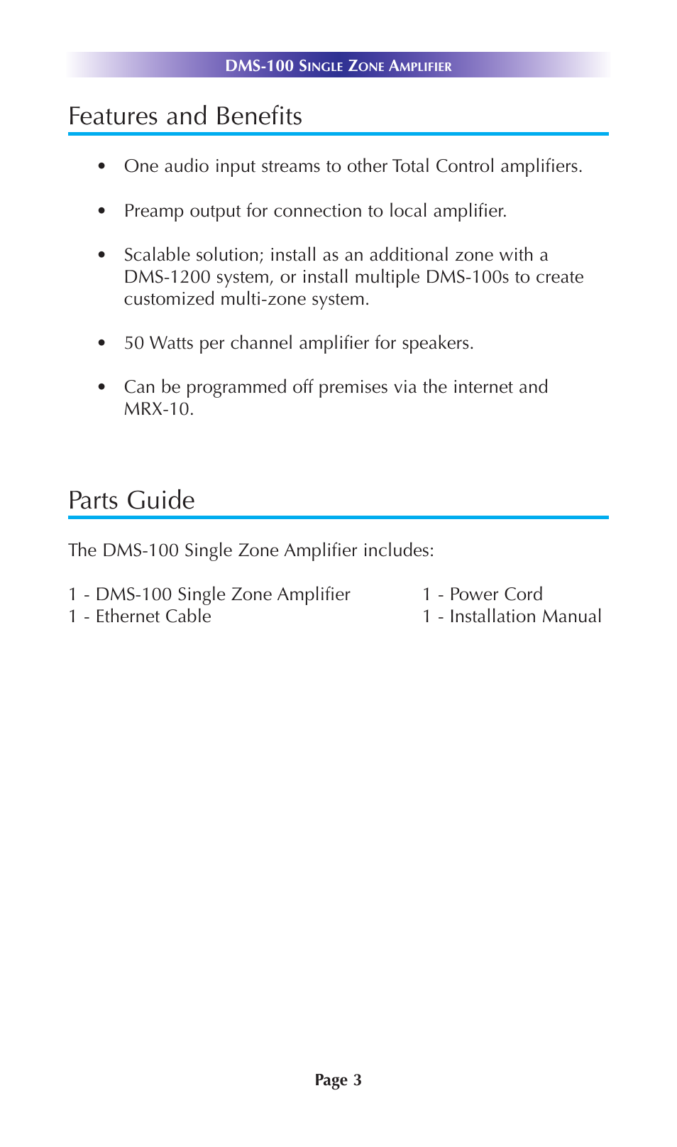 Features and benefits, Parts guide | Universal Remote Control (URS) DMS-100 User Manual | Page 5 / 20