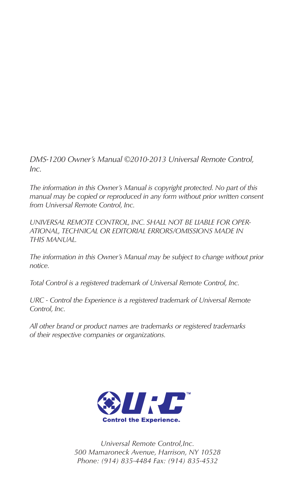 Universal Remote Control (URS) DMS-1200 User Manual | Page 3 / 20