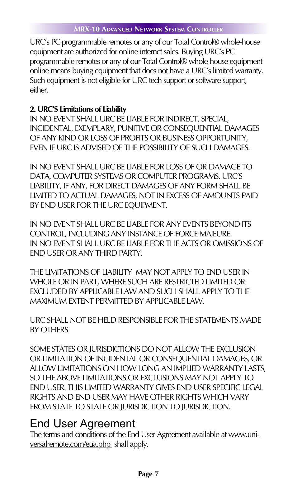 End user agreement | Universal Remote Control (URS) MRX-10 7.11.14 User Manual | Page 10 / 15