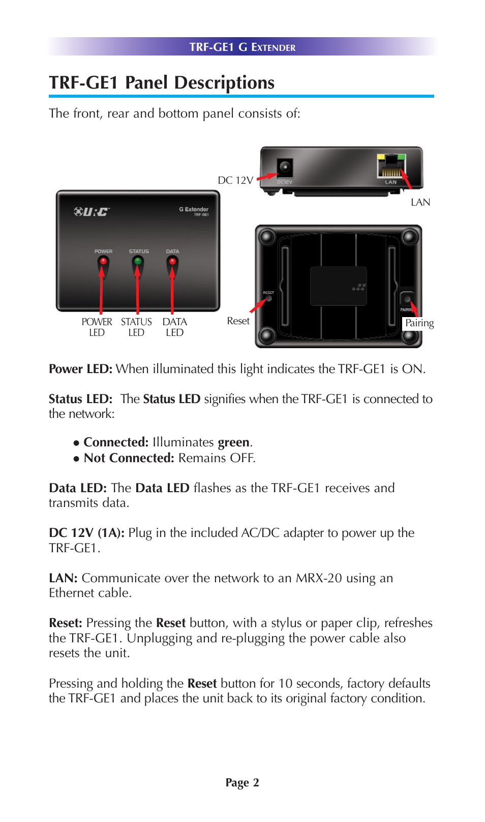 Trf-ge1 panel descriptions | Universal Remote Control (URS) MRX-2 7.11.14 User Manual | Page 5 / 19
