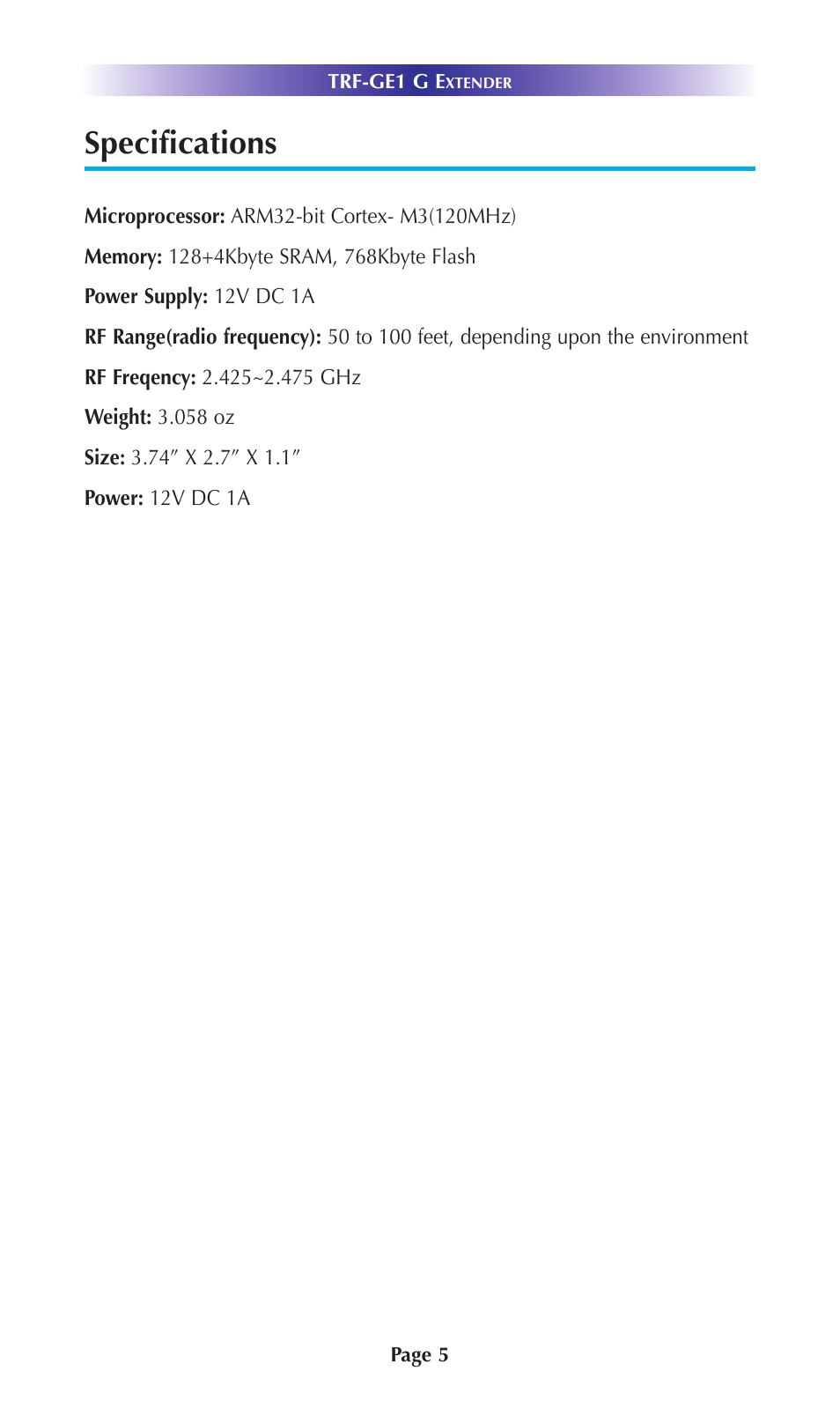 Specifications | Universal Remote Control (URS) MRX-2 7.11.14 User Manual | Page 8 / 19