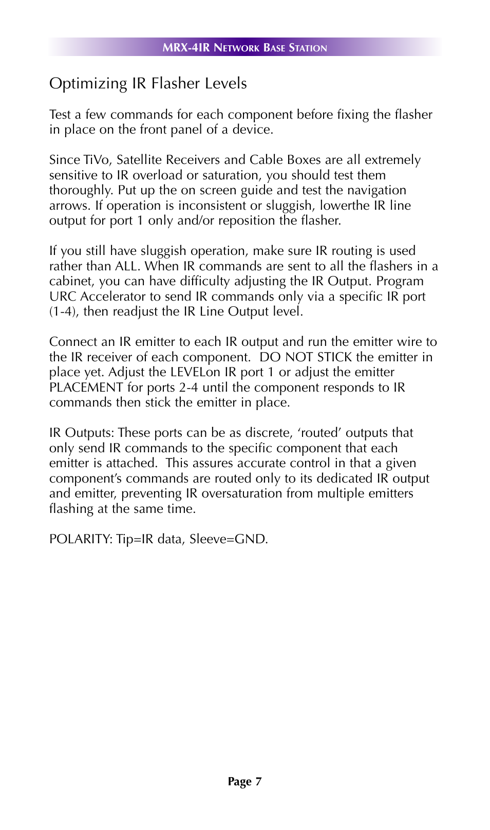 Optimizing ir flasher levels | Universal Remote Control (URS) MRX-4IR 7.11.14 User Manual | Page 10 / 19