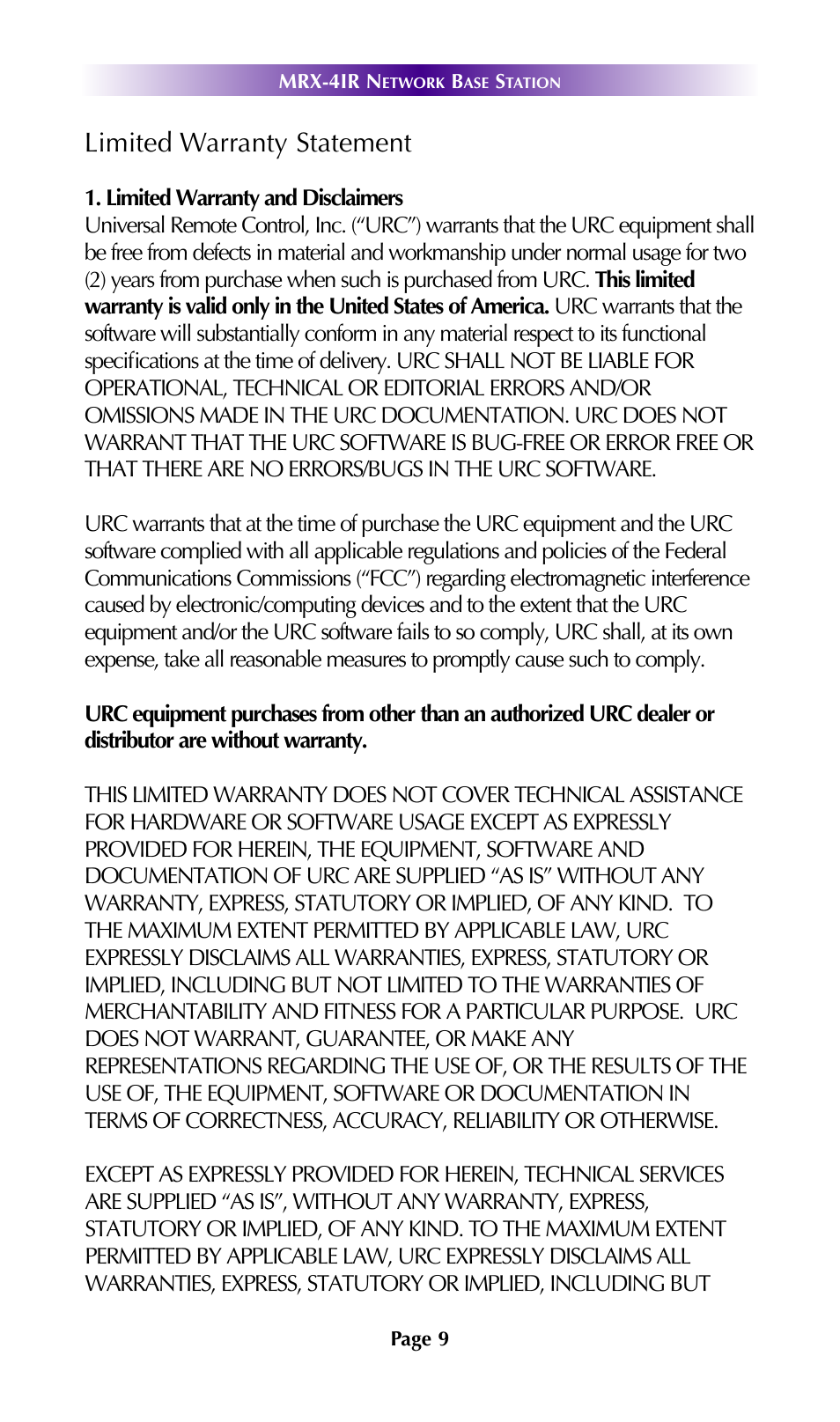 Limited warranty statement | Universal Remote Control (URS) MRX-4IR 7.11.14 User Manual | Page 12 / 19