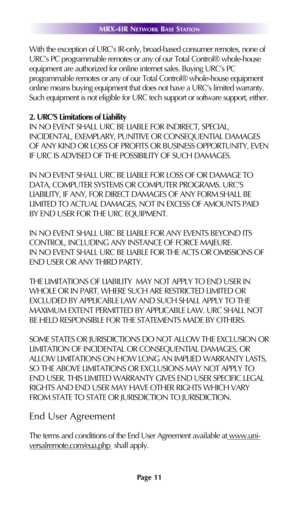 End user agreement | Universal Remote Control (URS) MRX-4IR 7.11.14 User Manual | Page 14 / 19