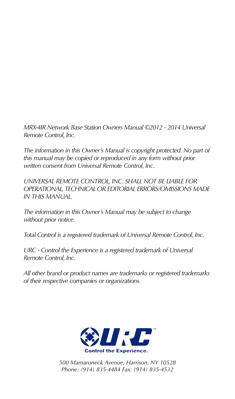Universal Remote Control (URS) MRX-4IR 7.11.14 User Manual | Page 2 / 19