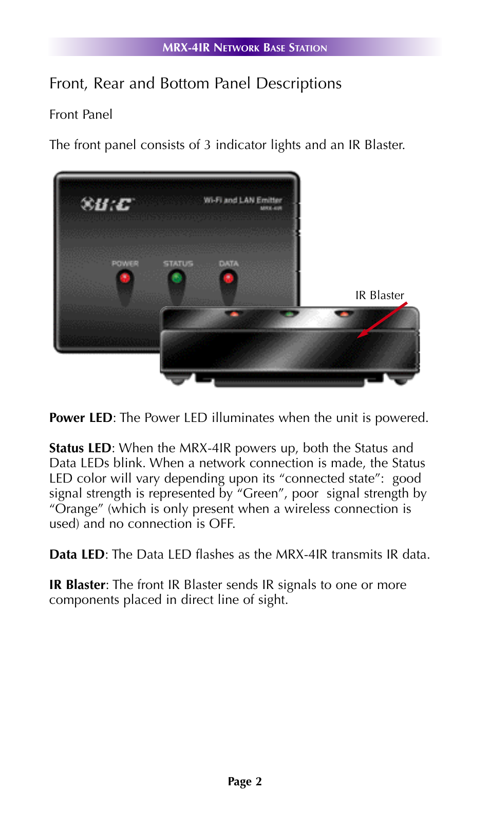 Front, rear and bottom panel descriptions | Universal Remote Control (URS) MRX-4IR 7.11.14 User Manual | Page 5 / 19