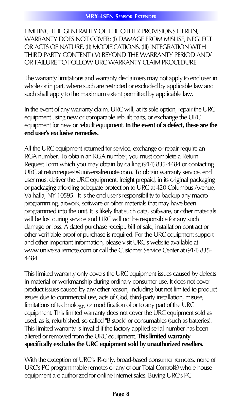 Universal Remote Control (URS) MRX-4SEN 7.11.14 User Manual | Page 11 / 20