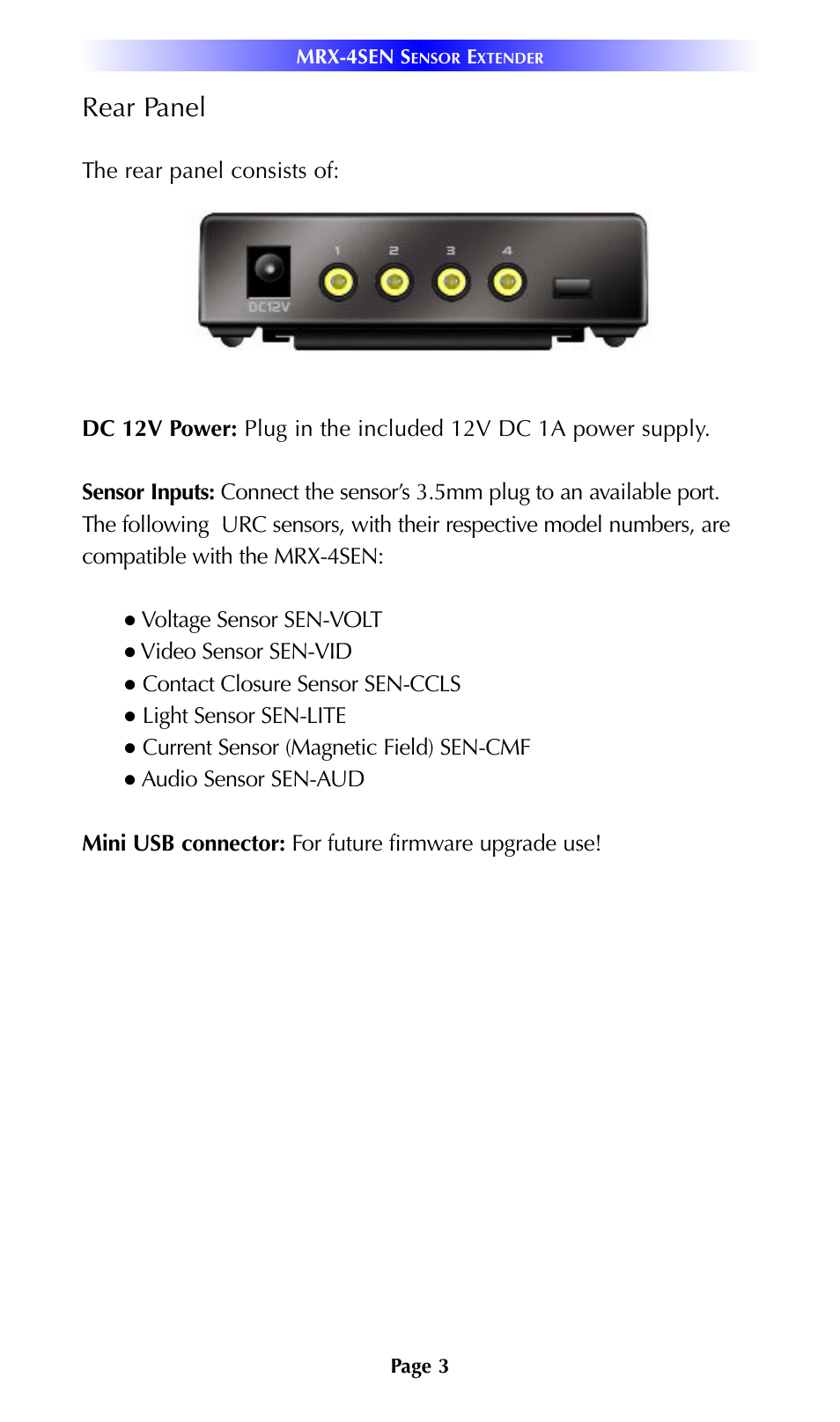 Rear panel | Universal Remote Control (URS) MRX-4SEN 7.11.14 User Manual | Page 6 / 20