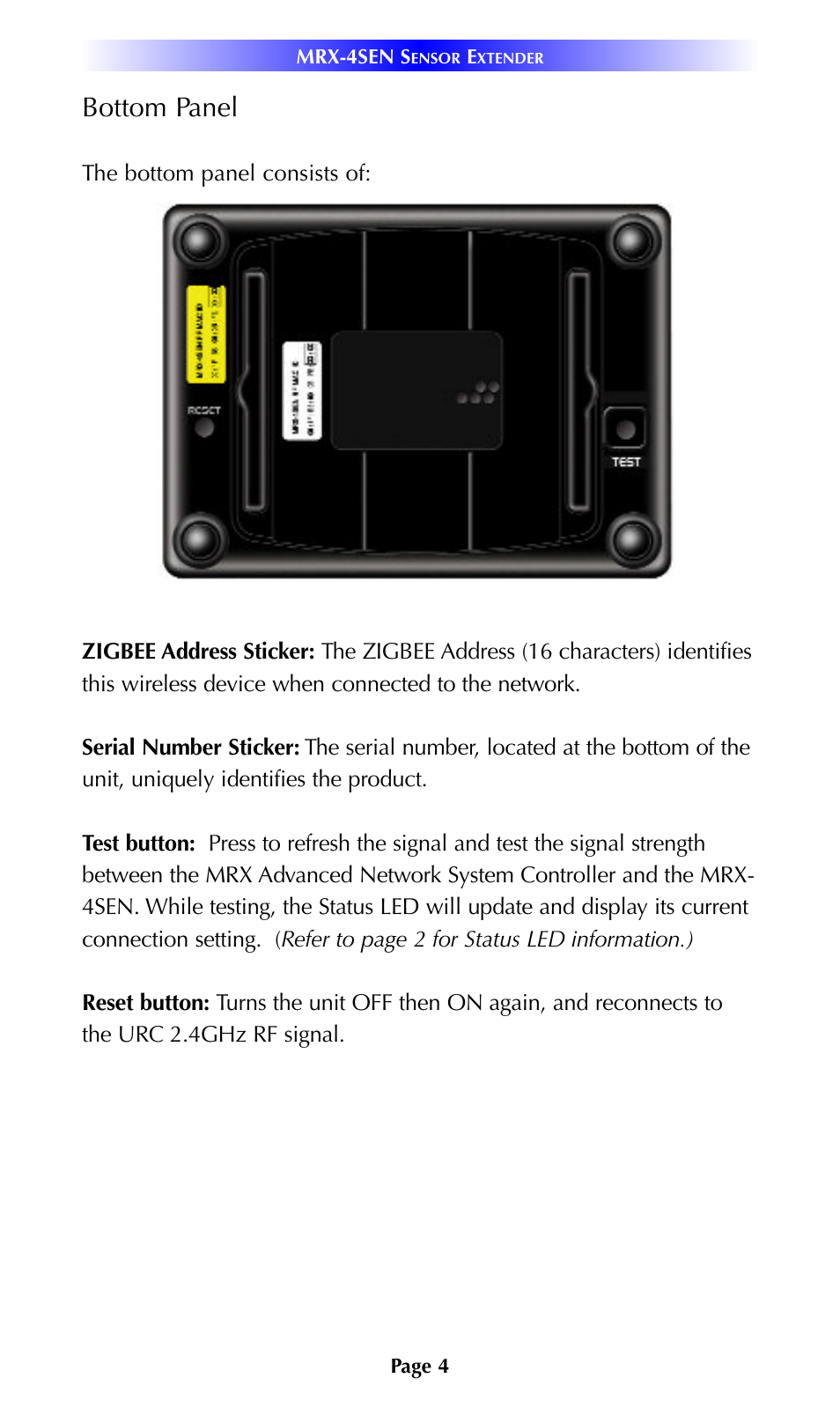 Bottom panel | Universal Remote Control (URS) MRX-4SEN 7.11.14 User Manual | Page 7 / 20