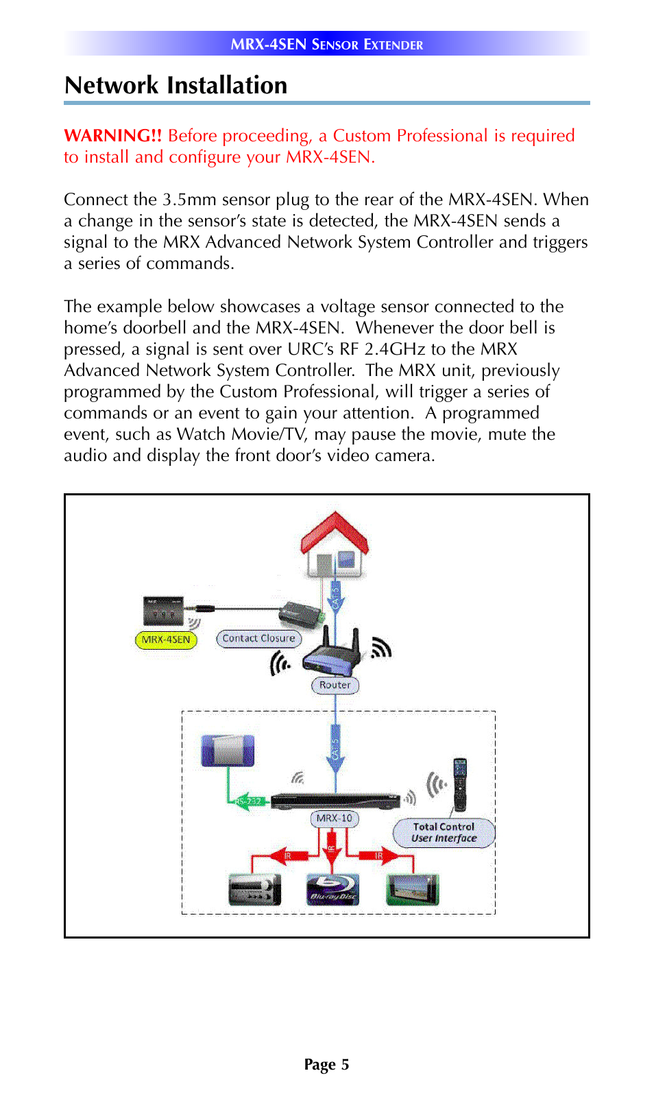 Specifications, Network installation | Universal Remote Control (URS) MRX-4SEN 7.11.14 User Manual | Page 8 / 20