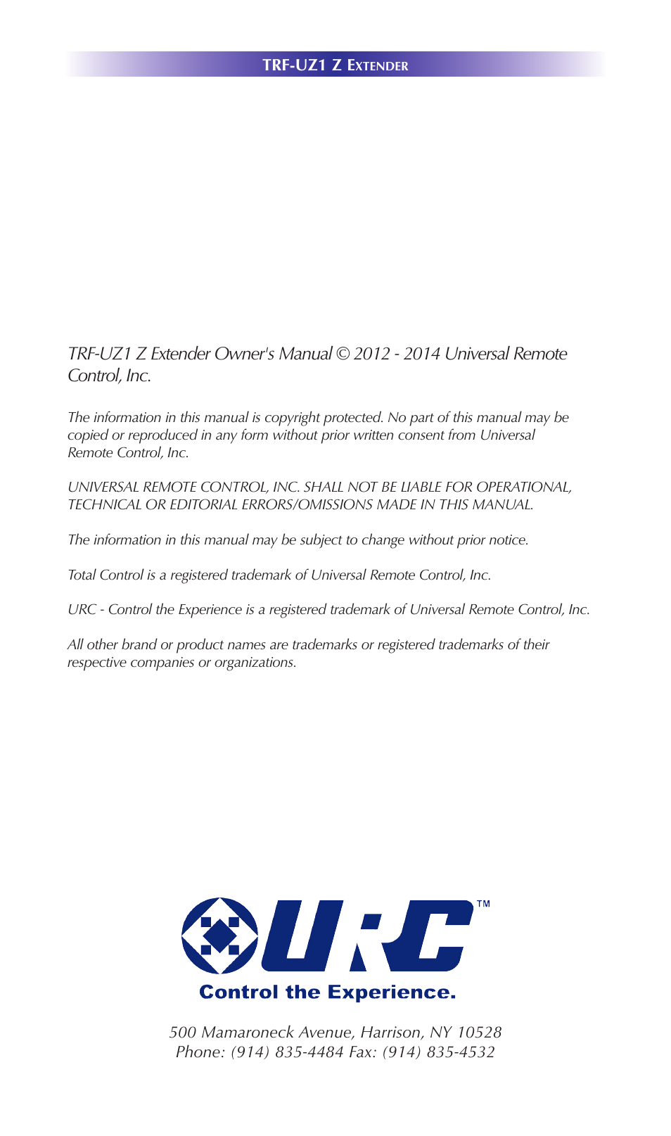 Universal Remote Control (URS) TRF-UZ1 7.10.14 User Manual | Page 2 / 17