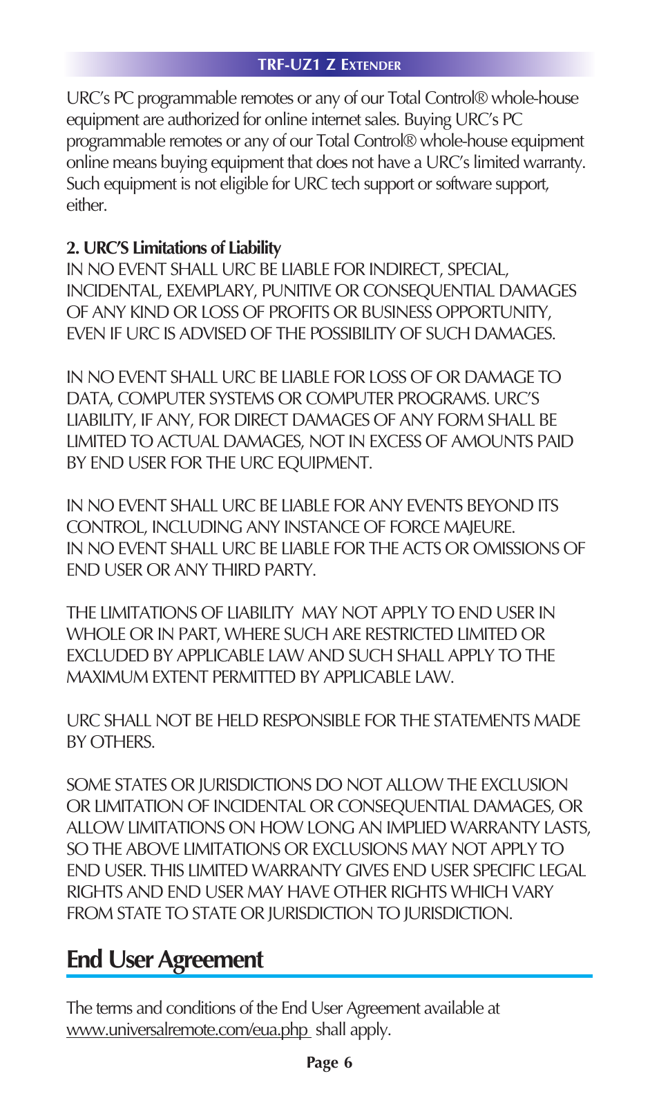 End user agreement | Universal Remote Control (URS) TRF-UZ1 7.10.14 User Manual | Page 9 / 17