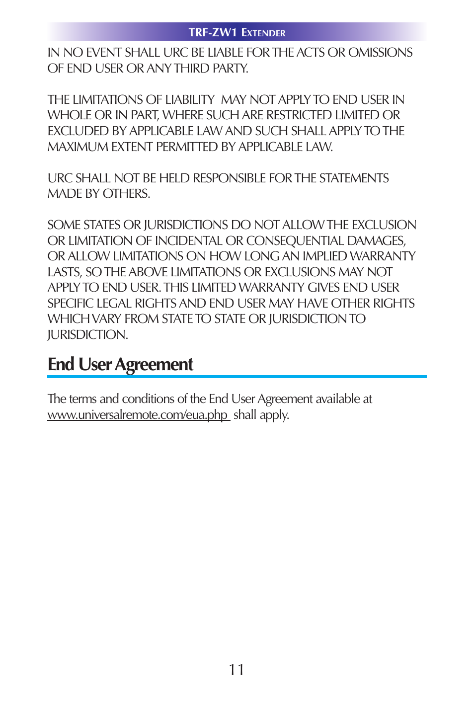 End user agreement | Universal Remote Control (URS) TRF-ZW1 7.9.14 User Manual | Page 13 / 15