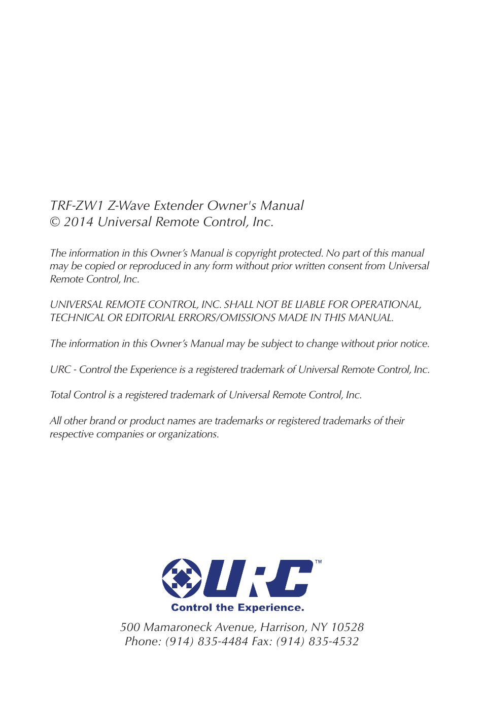 Universal Remote Control (URS) TRF-ZW1 7.9.14 User Manual | Page 2 / 15