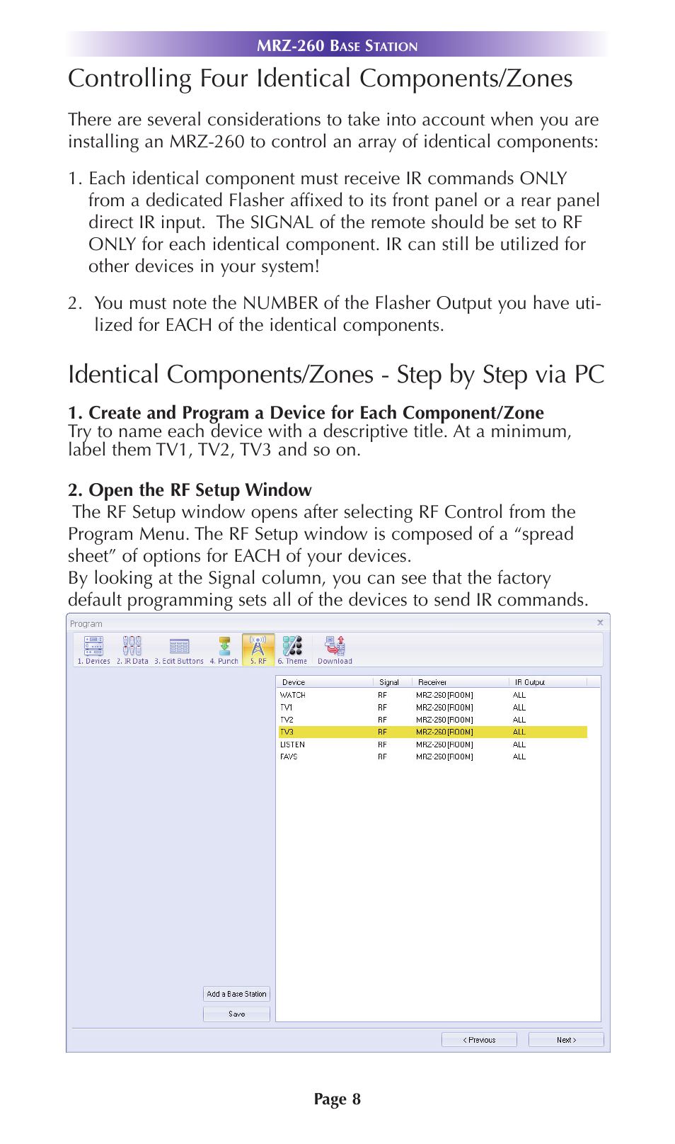 Controlling four identical components/zones, Identical components/zones - step by step via pc | Universal Remote Control (URS) MRZ-260 User Manual | Page 11 / 20