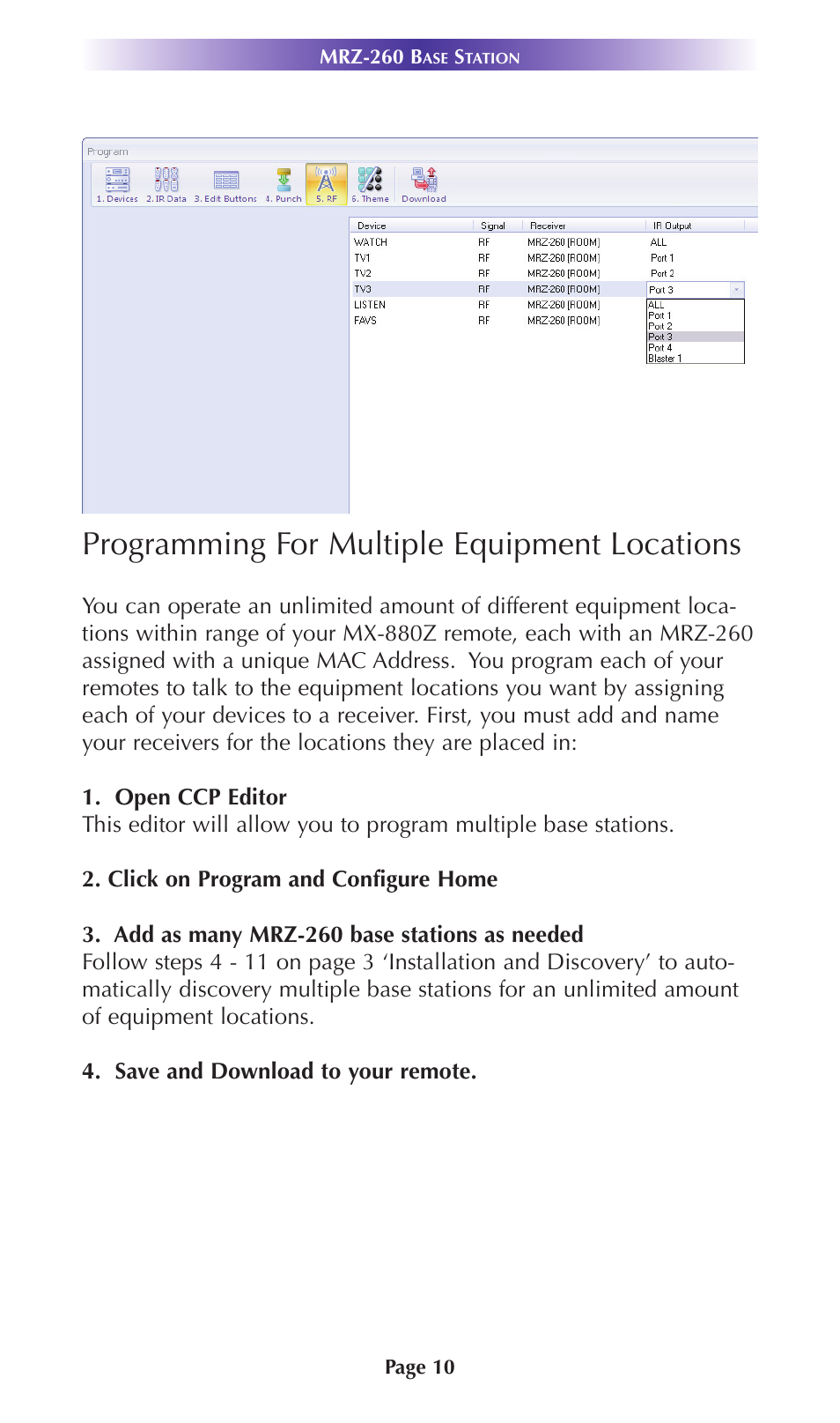 Programming for multiple equipment locations | Universal Remote Control (URS) MRZ-260 User Manual | Page 13 / 20