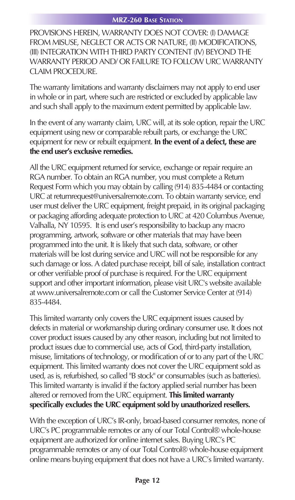 Universal Remote Control (URS) MRZ-260 User Manual | Page 15 / 20