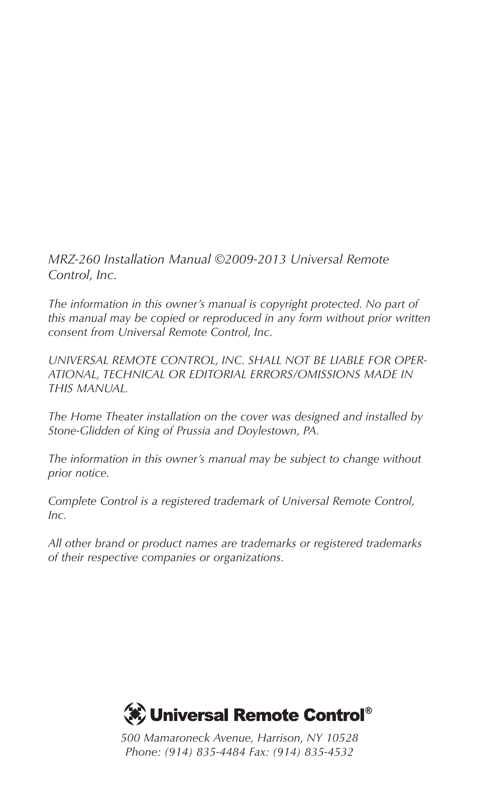 Universal Remote Control (URS) MRZ-260 User Manual | Page 2 / 20