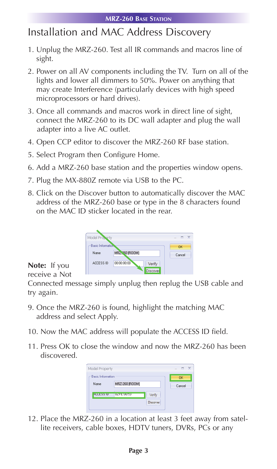 Installation and mac address discovery | Universal Remote Control (URS) MRZ-260 User Manual | Page 6 / 20