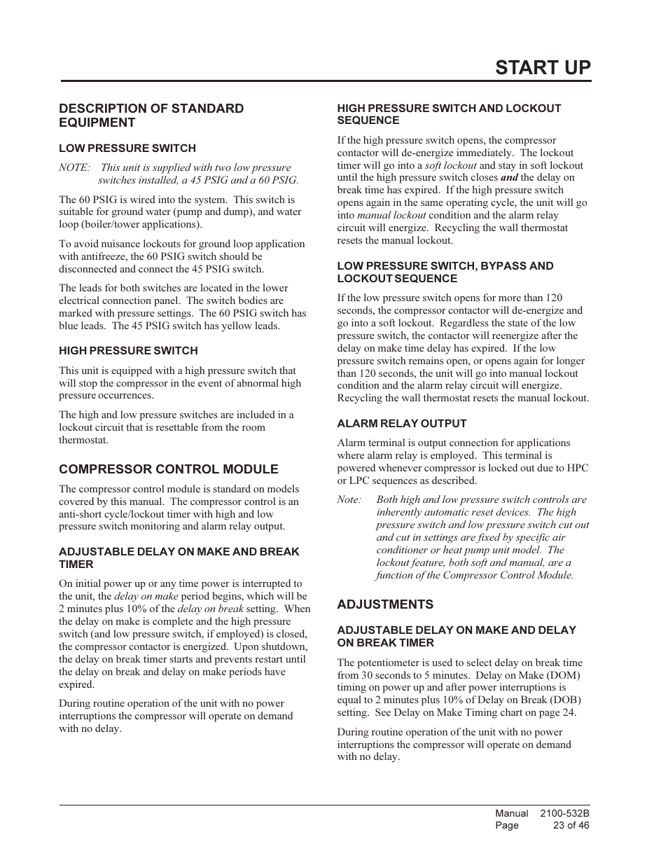 Start up | Bard STAGED CAPACITY PACKAGED HEAT PUMP QW5S1 User Manual | Page 23 / 46