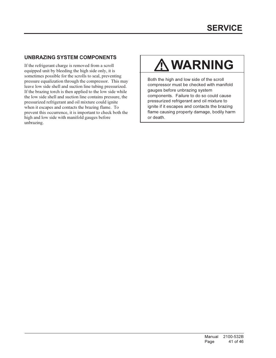 Warning, Service | Bard STAGED CAPACITY PACKAGED HEAT PUMP QW5S1 User Manual | Page 41 / 46