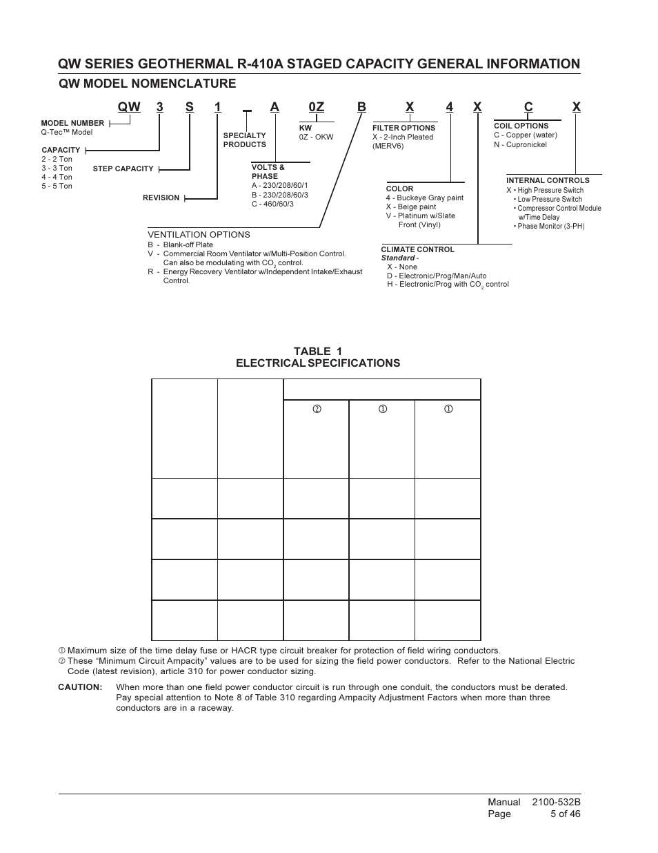 Qw 3 s 1 a 0z b x 4 x c x | Bard STAGED CAPACITY PACKAGED HEAT PUMP QW5S1 User Manual | Page 5 / 46