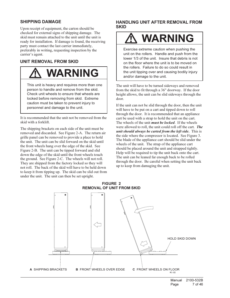 Warning | Bard STAGED CAPACITY PACKAGED HEAT PUMP QW5S1 User Manual | Page 7 / 46