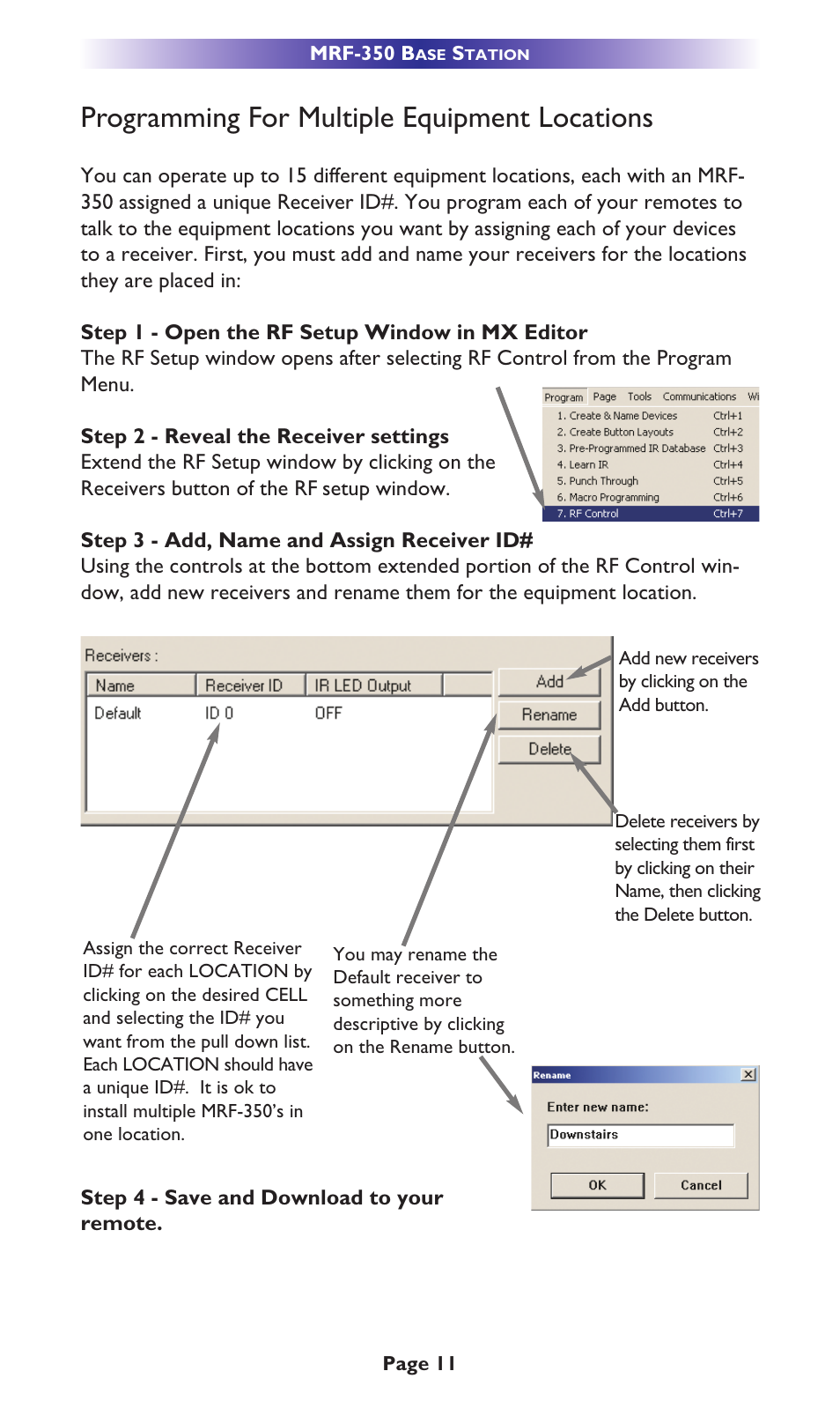 Programming for multiple equipment locations | Universal Remote Control (URS) MRF-350 User Manual | Page 14 / 20