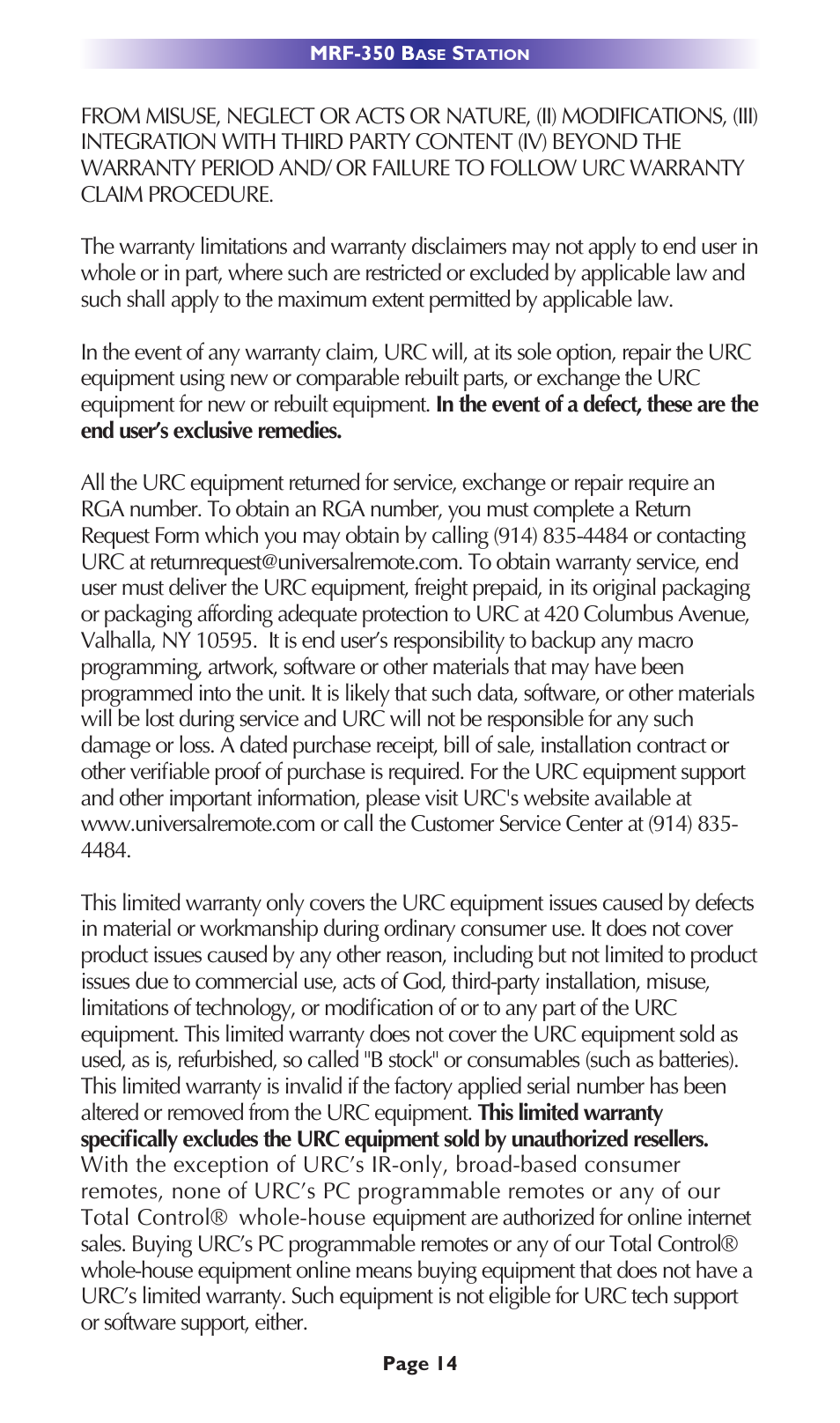 Universal Remote Control (URS) MRF-350 User Manual | Page 17 / 20
