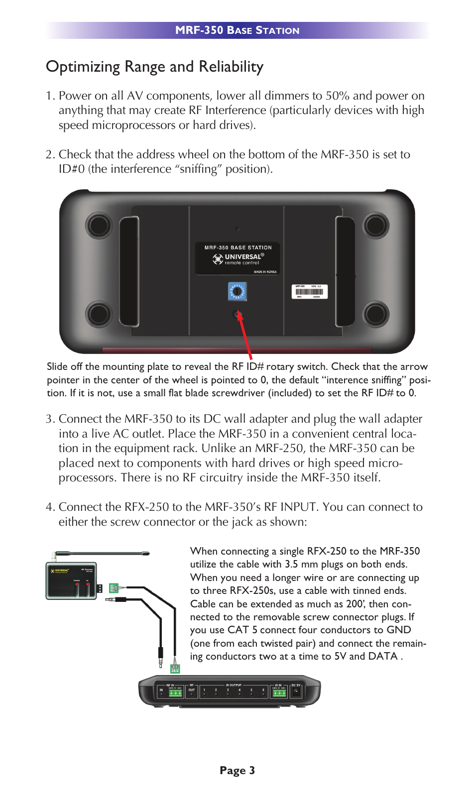 Optimizing range and reliability | Universal Remote Control (URS) MRF-350 User Manual | Page 6 / 20